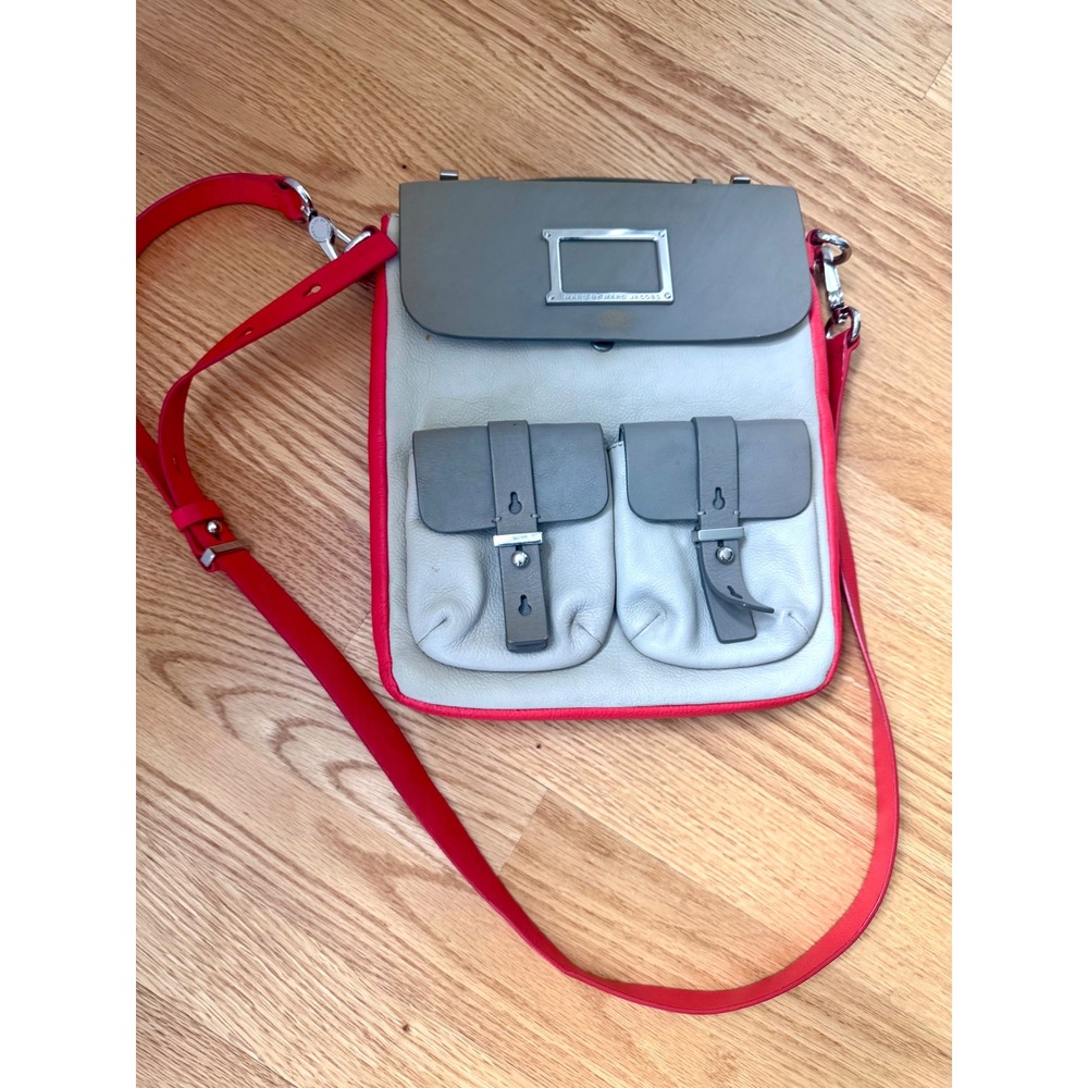 Vintage Marc Jacobs Gray & Bright Orange Leather Double-Pocket Crossbody Bag Y2K